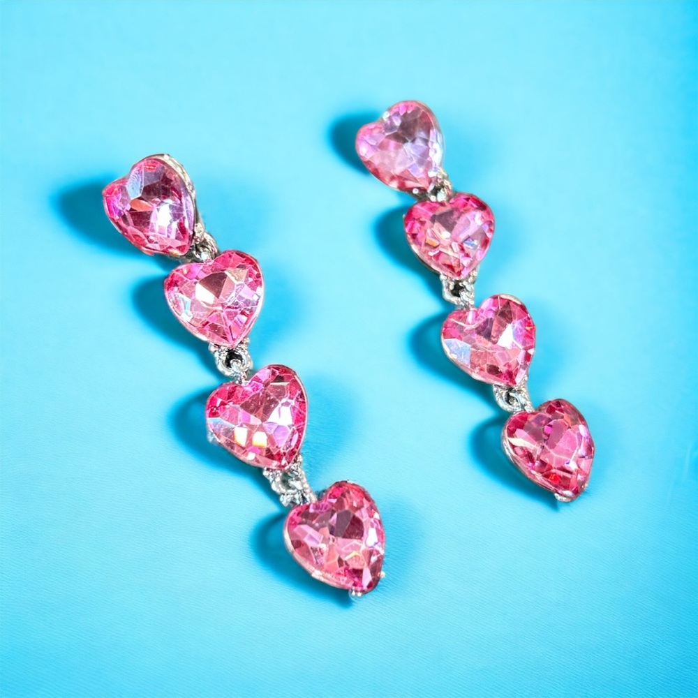 Pink Heart Dangle Earrings